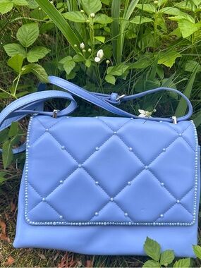 a new day Quilted Pearl-Trim Crossbody Bag in Periwinkle Blue